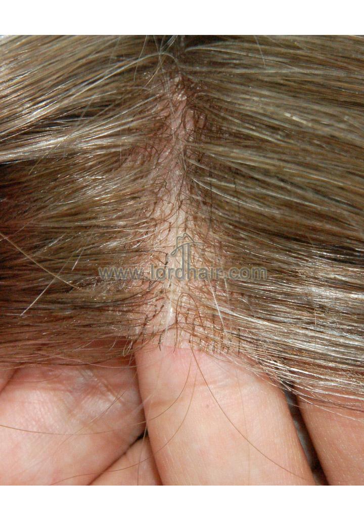JQ916: Fine mono with skin with gauze perimeter, the most natural hair toupee