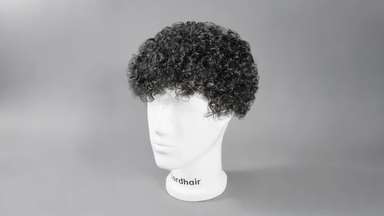 10mm Curl Super Thin Skin Base V-looped Stock Mens Hair Pieces-image-3