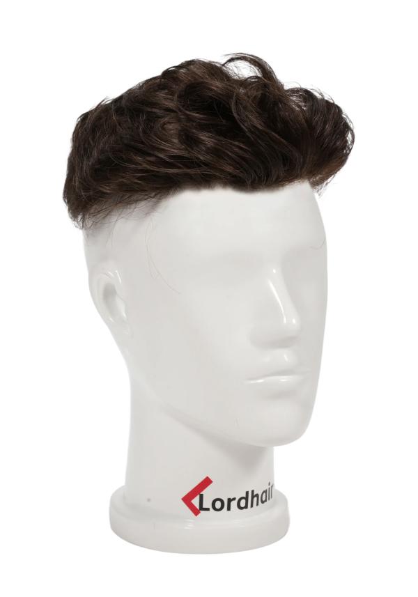 Thin Skin Hairpiece for Men with Swept-Back Hairstyle