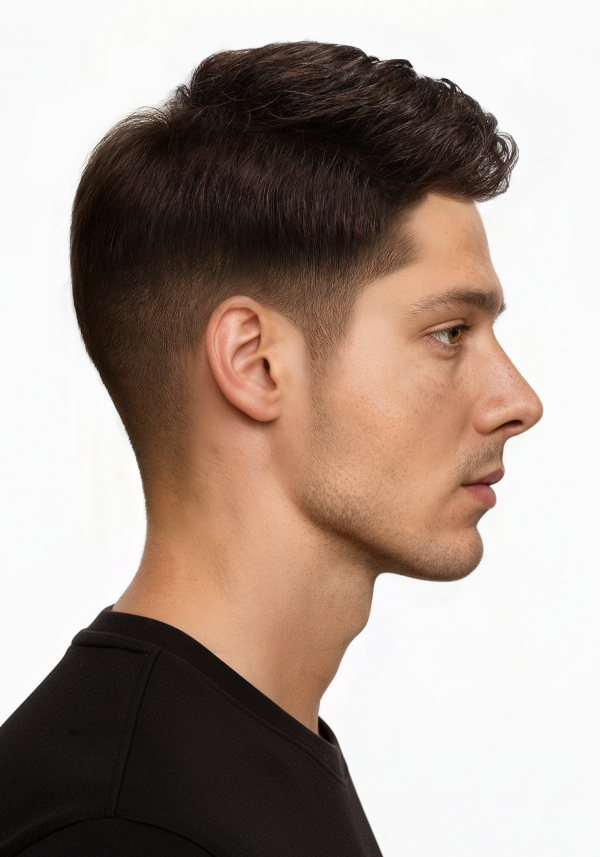 Pre-styled hair system with a quiff style