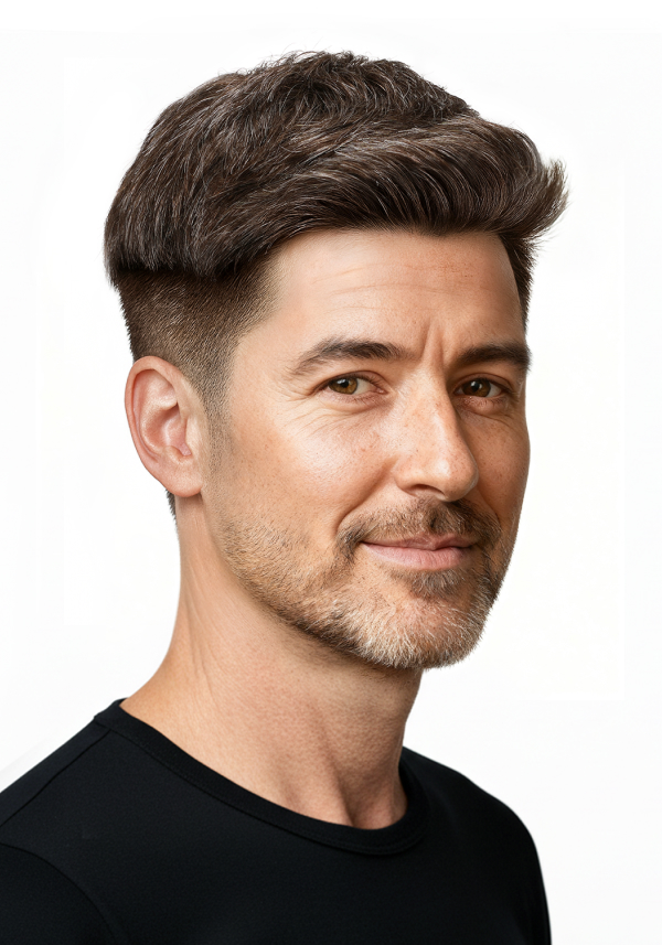 Pre-Cut Hairpiece with Short Quiff Hairstyle for Men
