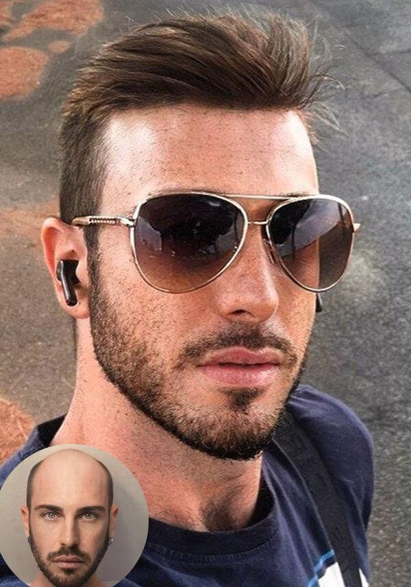 Super Thin Skin Men's Hair Systems with Lace Front V-looped