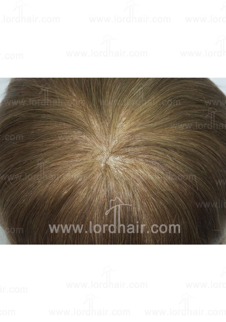 JQ335: Skin with gauze fingered shape french lace front hair replacement system, men's toupee