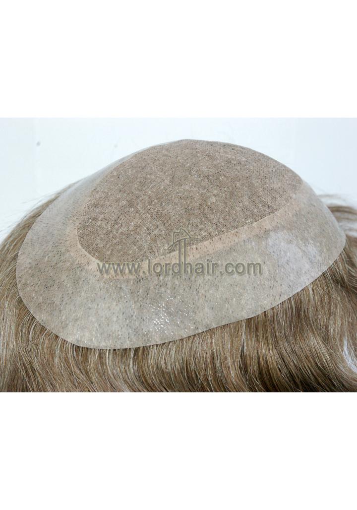 JQ916: Fine mono with skin with gauze perimeter, the most natural hair toupee