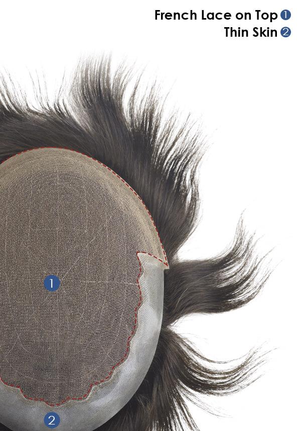  French lace front with poly side and back stock hairpiece