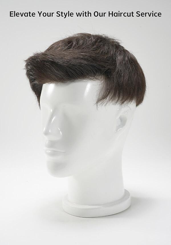 Precut hair piece with a quiff style