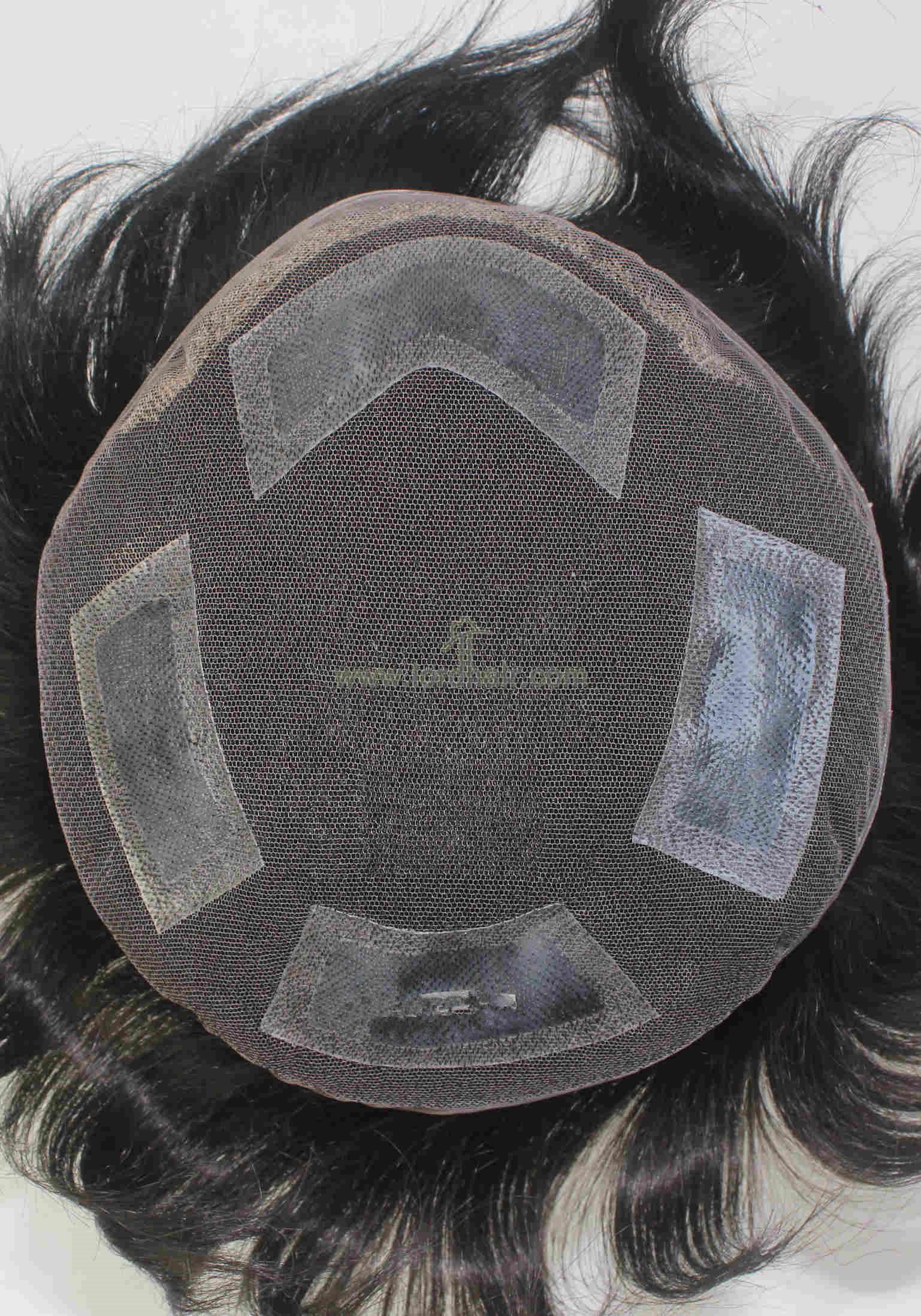 YJ1187: French Lace with Clear PU Patch Indian Human Hair Toupee