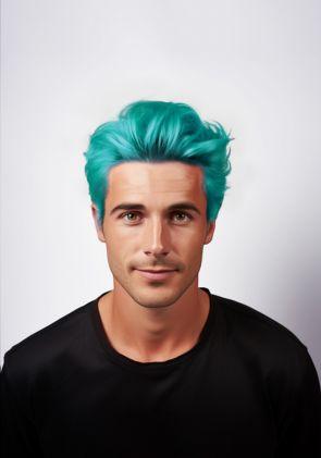 Halloween Toupee for Men with Turquoise Brushback Hairstyle