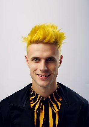 Men's Thin Skin Halloween Hairpiece with Mad-Scientist Shocking Yellow Hair