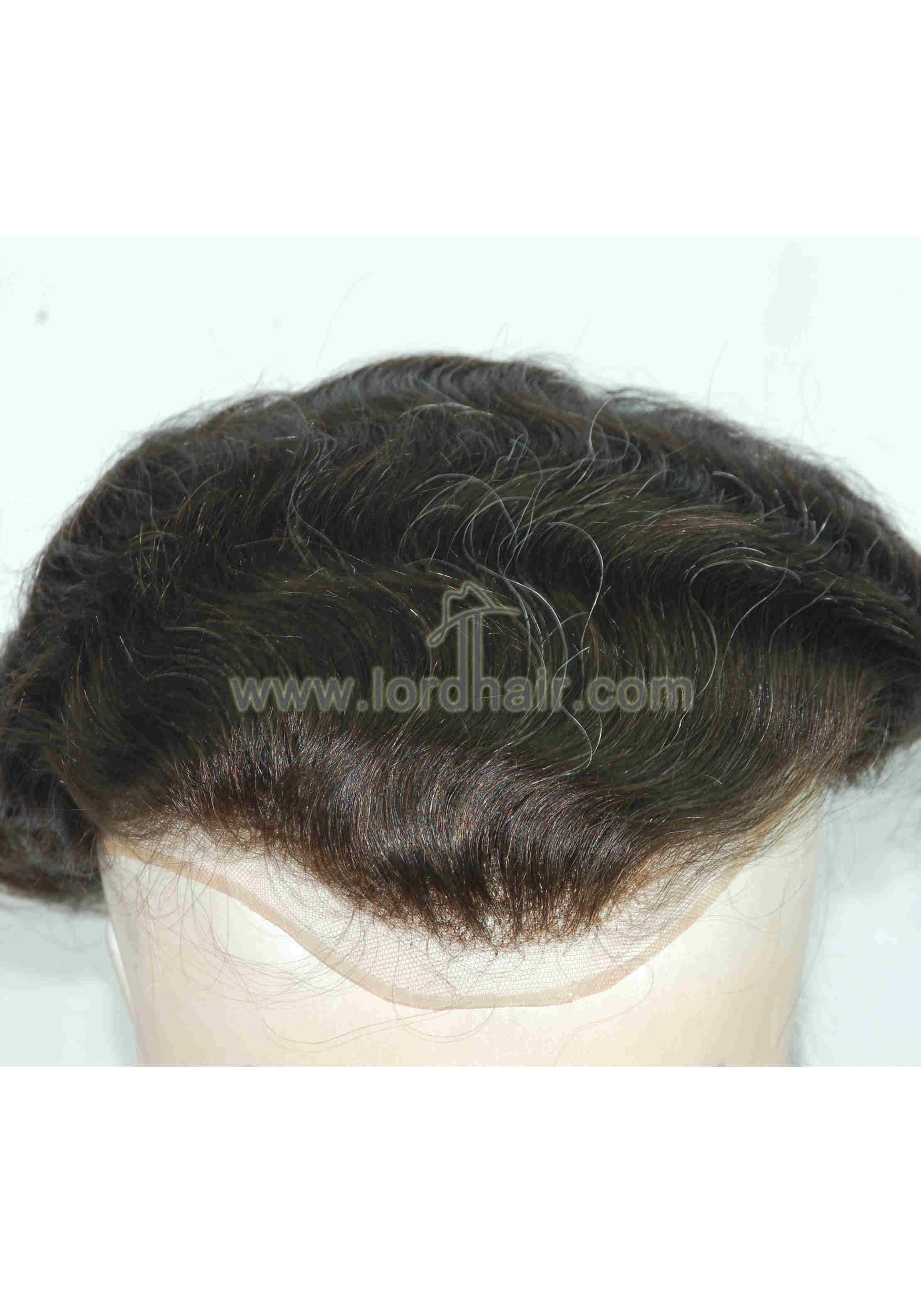 Super thin skin base with French lace front, Hair replacement system, men's toupee