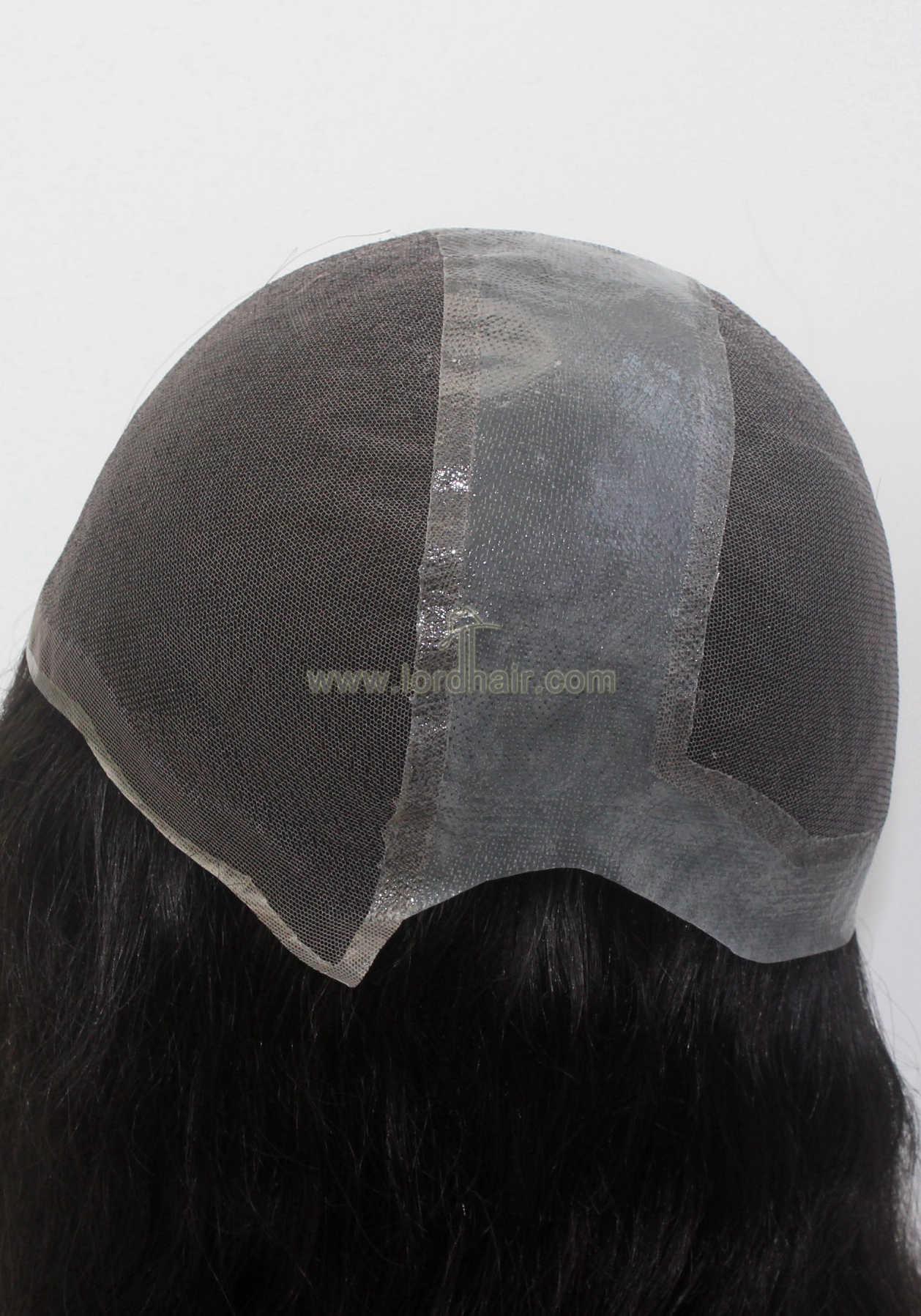 YJ887: French Lace Cap PU Sides and Back Indian Human Hair System Replacement