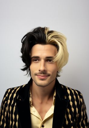 Men's Half-Black Half-Blonde Halloween Lace Hair System