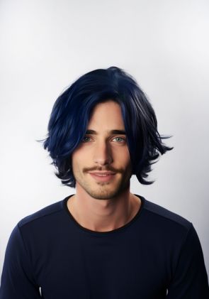 Mid-Length Midnight Blue Thin Skin Halloween Hair System with Center Part