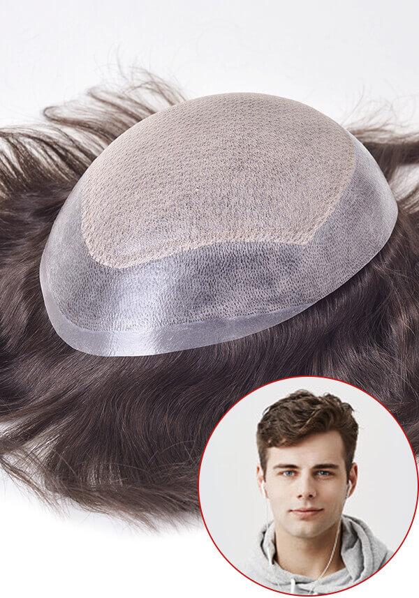 Custom Injected Thin Skin Men’s Hairpiece Attached with French lace and Diamond Lace