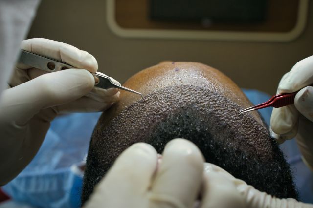 man undergoing hair transplant