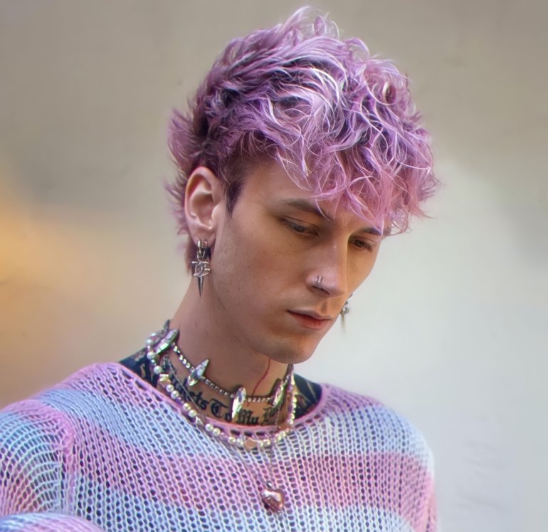 Machine Gun Kelly with purple hair