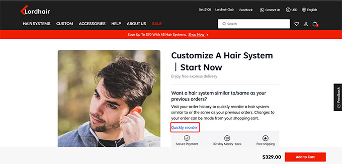 Reorder a Lordhair custom hair system