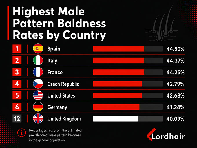 Highest Male Pattern Baldness Rates by Country
