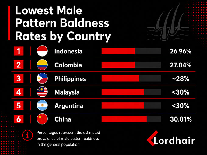 Lowest Male Pattern Baldness Rates by Country