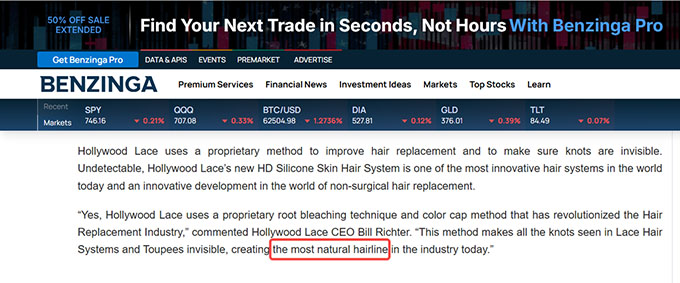Quote from Hollywood Lace CEO