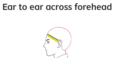 ear to ear across forehead