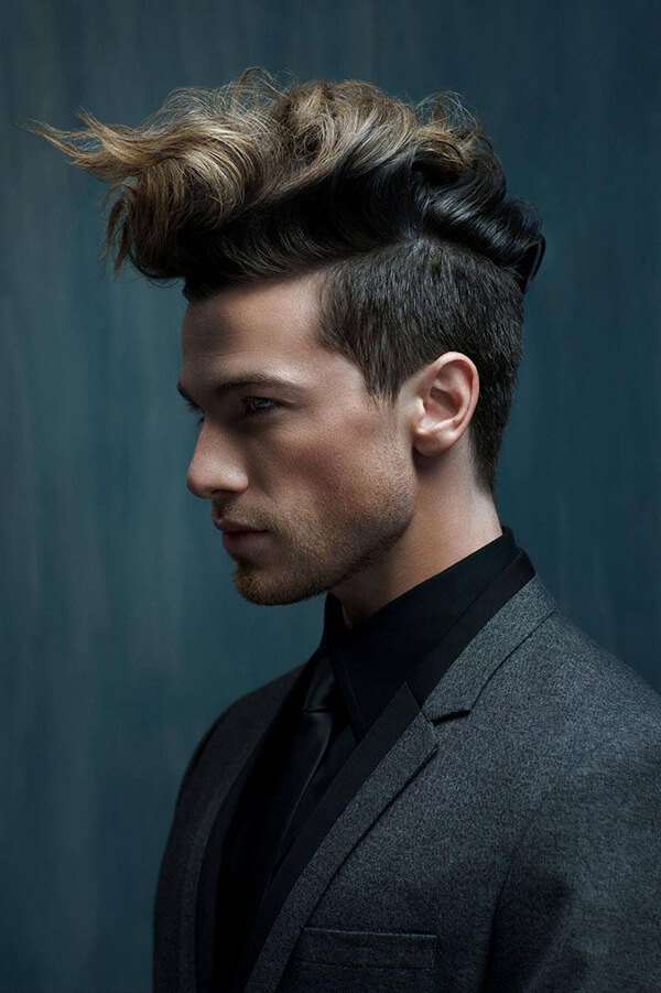 Men's curly quiff hairstyle