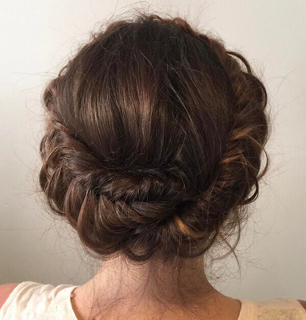 Back of woman's head with halo braids hairstyle