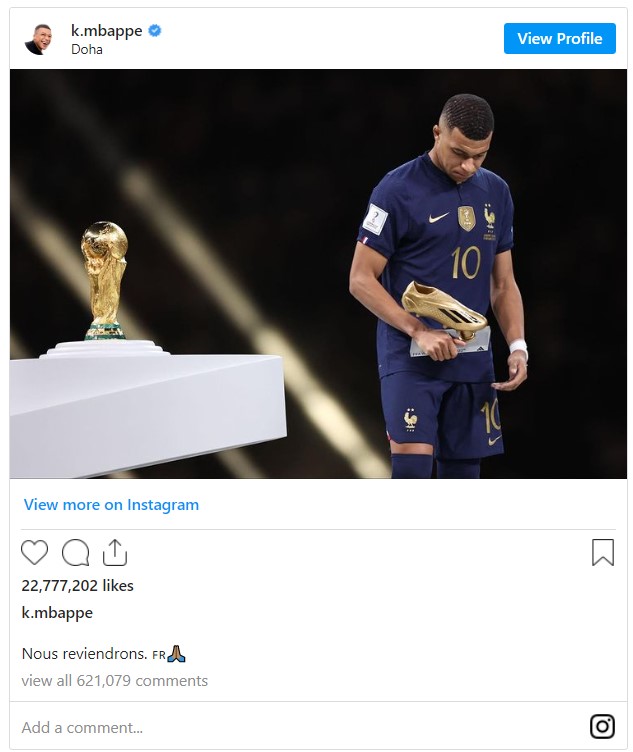 Mbappe post-world cup instagram