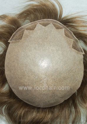 JQ335: Skin with gauze fingered shape french lace front hair replacement system, men's toupee
