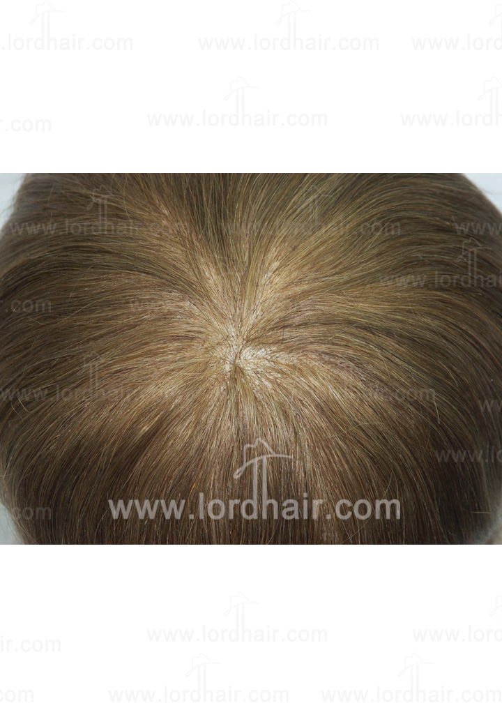JQ335: Skin with gauze fingered shape french lace front hair replacement system, men's toupee