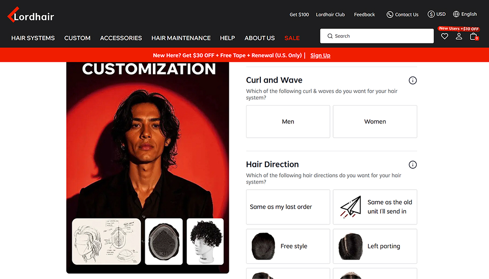 How to choose Curl and Wave options in the Lordhair custom hair system portal