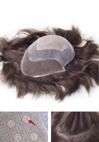 Injected Thin Skin Toupee for Men Attached with French Lace and Diamond Lace