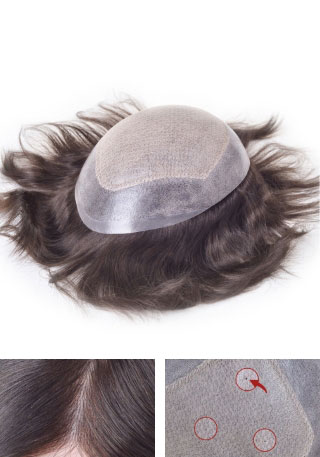 Injected Thin Skin Base Toupee Attached with French lace and Diamond Lace