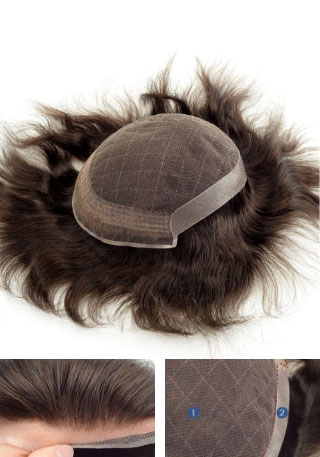 French Lace with 1'' PU Back and Sides Double Layer Lace Front Men's Hairpieces