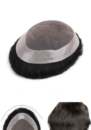 Men’s Hairpiece with Fine Mono Top and PU Perimeter with small size