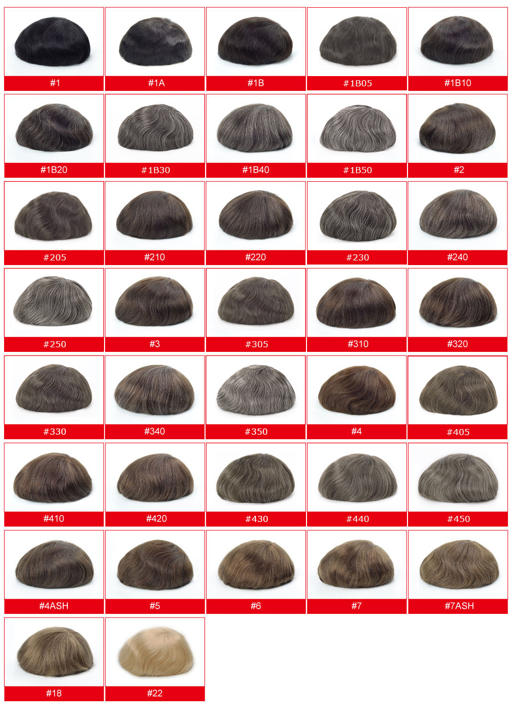 Hair Colors of Lace Hair Systems Hair Colors of Lace Hair Systems