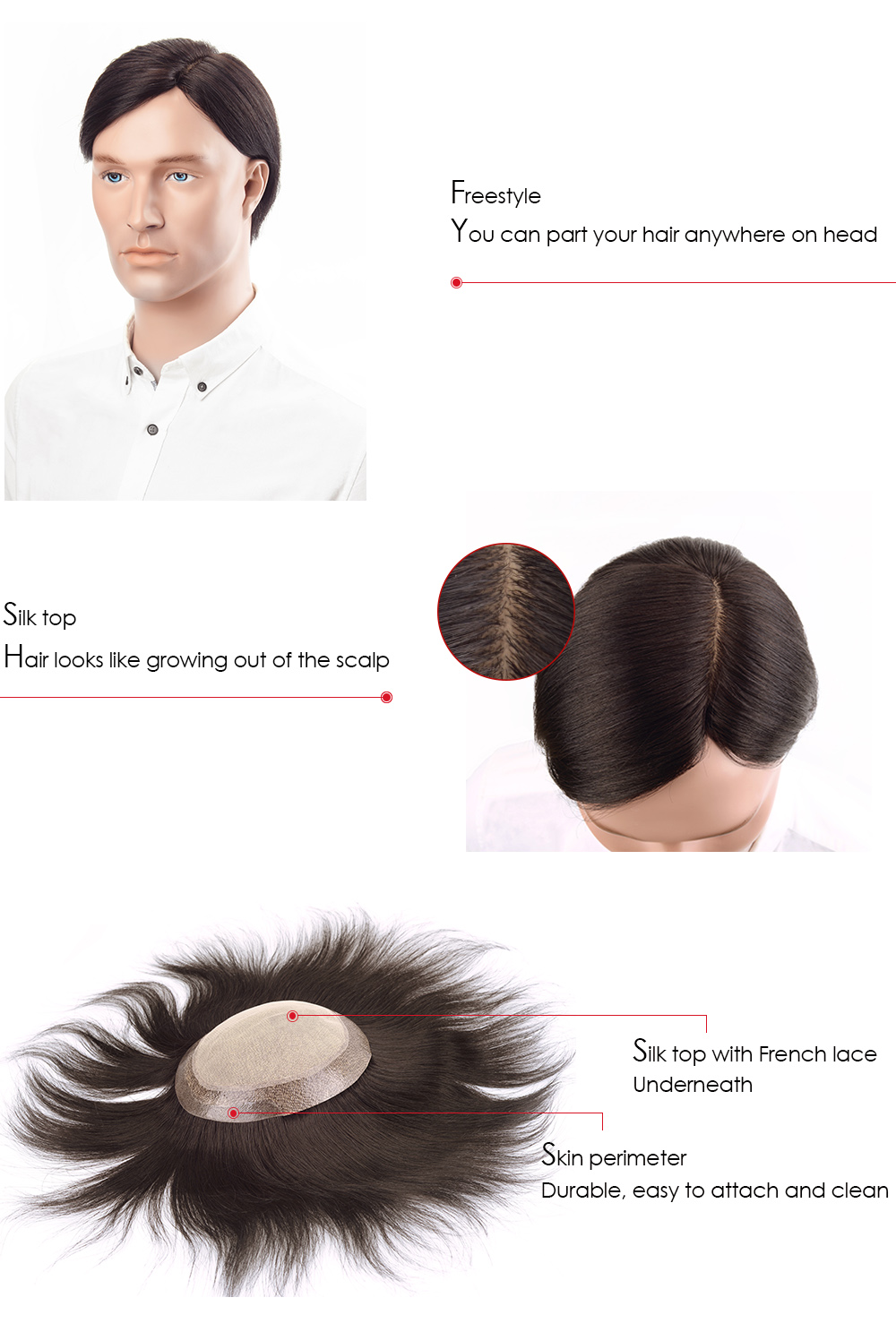 Silk top hair piece for men